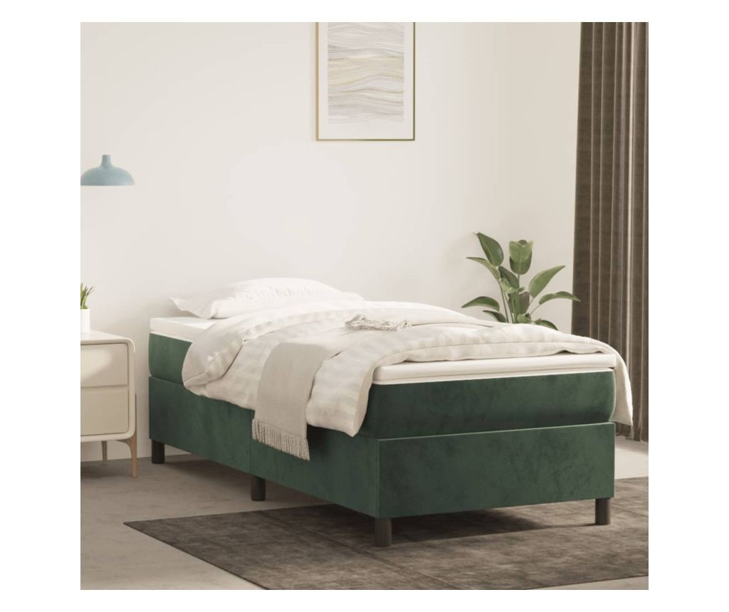 Cadru de pat box spring, verde închis, 90x190 cm, catifea