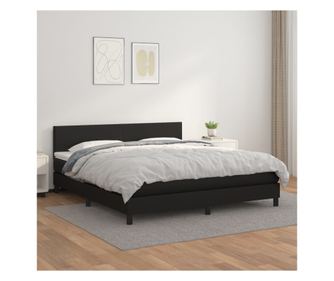 Кутия за легло с пружини и матрак, черна, 160x200 см, изкуствена кожа