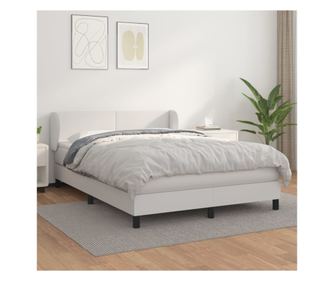 Кутия за легло с пружини и матрак, бял, 140x200 см, изкуствена кожа