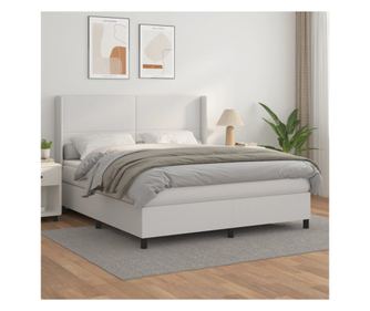 Кутия за легло с пружини и матрак, бяло, 180x200 см, изкуствена кожа