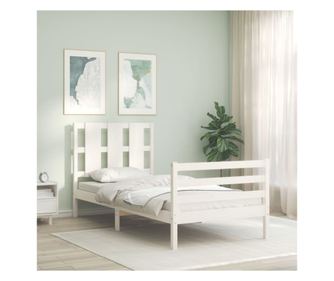 Рамка за легло с табла, бяла, 90х200 см, масивно дърво