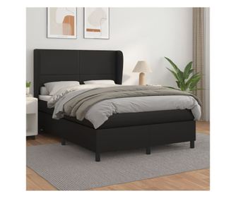 Кутия за легло с пружини и матрак, черен, 140x190 см, изкуствена кожа