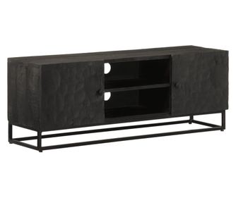 Comoda TV, negru, 110x30x40cm, lemn masiv de mango brut si fier