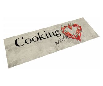 Covor bucatarie lavabil, text Cooking/ardei, 60x180 cm, catifea