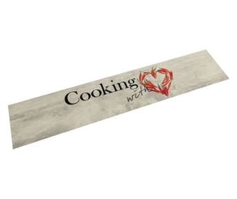 Covor bucatarie lavabil, text Cooking/ardei, 60x300 cm, catifea