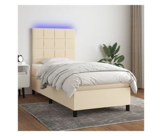 Легло с пружини, матрак и LED, кремаво, 80x200 см, текстил