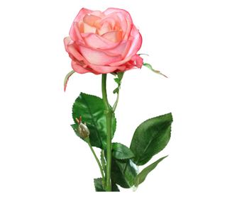 Trandafir artificial la fir, culoare roz, inaltime 66 cm