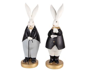 Set 2 decoratiuni Pasti pereche iepurasi imbracati elegant, inaltime 34 cm