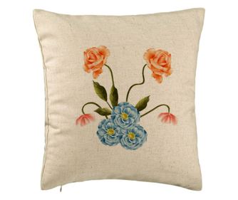 Διακοσμητικό Μαξιλάρι, Ροζ και Ανοιχτό Μπλε Φλοράλ Σχέδιο, 40x40 εκ., Μπεζ, Αφαιρούμενο Κάλυμμα, Μαξιλάρι