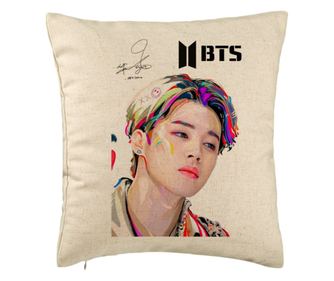 Polštář BTS Jimin, 40x40 cm, béžová, odnímatelný povlak, výplň
