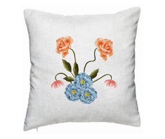 Διακοσμητικό Μαξιλάρι, Ροζ και Γαλάζιο Φλοράλ Σχέδιο, 40x40 εκ., Εκρού, Αφαιρούμενο Κάλυμμα, Εσωτερικό Μαξιλαριού