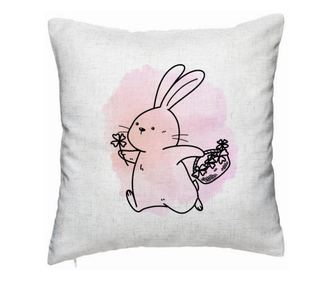 Διακοσμητικό Μαξιλάρι, Σχέδιο Ροζ Κουνέλι, 40x40 εκ., Εκρού, Αφαιρούμενο Κάλυμμα, Περιλαμβάνεται Μαξιλάρι
