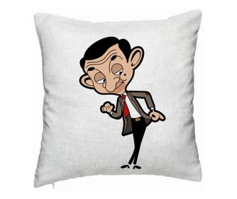 Mr Bean dekoratív párna, 40x40 cm, törtfehér, levehető huzat, töltettel