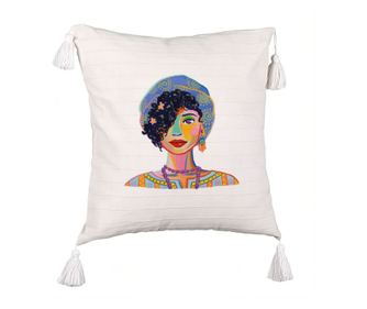 Dekoratív rojtos párna, Colorful Fashion modell, 45x45 cm, ekrü, cipzárral