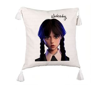 Polštář s třásněmi, model Wednesday Addams 8, 45x45 cm, ecru, se zipem