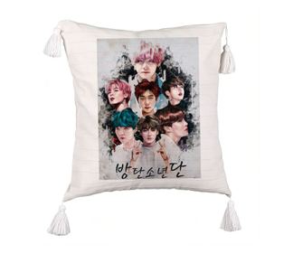 Dekorační polštář s třásněmi BTS Army, 45x45 cm, ecru, se zipem