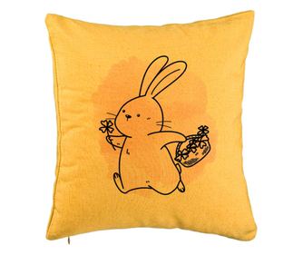 Διακοσμητικό Μαξιλάρι, Ροζ Κουνέλι, 40x40 εκ., Κίτρινο, Αποσπώμενο Κάλυμμα, Χνούδι