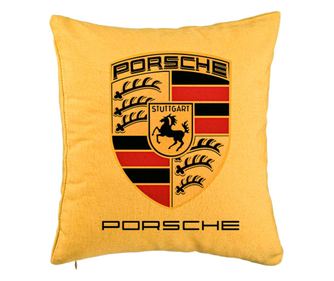 Възглавница Porsche, 40x40 см, жълта, сваляща се калъфка, пълнеж