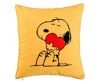 Dekoratív párna, Doggo Love modell, 40x40 cm, sárga, levehető huzat, cipzárral