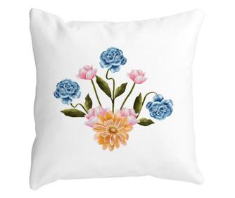 Διακοσμητικό Μαξιλάρι Ροζ, Χρυσό και Μπλε με Λουλούδια, 40x40 εκ., Λευκό, Ματ, Αποσπώμενο Κάλυμμα, Πλαϊνό Έλασμα