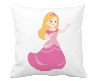 Ροζ Πριγκίπισσα Τετράγωνο Διακοσμητικό Μαξιλάρι, 40x40 εκ., Λευκό, Ματ, Αφαιρούμενο Κάλυμμα, Πλαϊνό Έλασμα