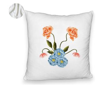 Διακοσμητικό Μαξιλάρι Fluffy, Ροζ και Γαλάζιο Φλοράλ Σχέδιο, 40x40 εκ., Λευκό, Αφαιρούμενο Κάλυμμα, Περιλαμβάνεται Γέμιση