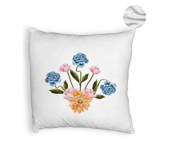 Διακοσμητικό Μαξιλάρι Fluffy, Floral Ροζ Χρυσό και Μπλε, 40x40 εκ., Λευκό