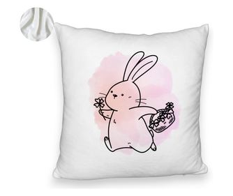 Διακοσμητικό Μαξιλάρι Fluffy Bunny, Ροζ, 40x40 εκ., Λευκό, Αφαιρούμενο Κάλυμμα, με Γέμιση