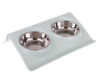 Set 2 buc. castron metalic cu suport pentru hranire animale de companie