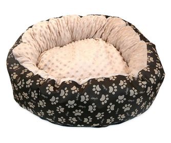 Culcus moale cu perna, pentru caine/pisica, Model Minky, culoare crem-maro, impermeabil, baza antiderapanta, 50 cm