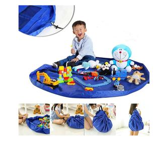 Covoras de joaca & Sac pentru jucarii, 2in1, culoare Albastra, diametru 150cm