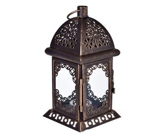 Suport lumanare tip felinar, suspendabil, din metal, 20 cm, bronz