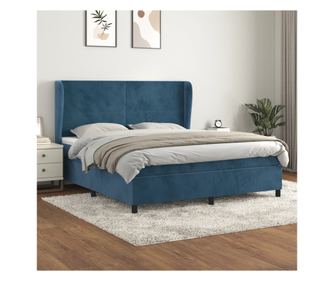 Кутия за пружинен матрак с матрак, тъмносин, 160x200 см, кадифе