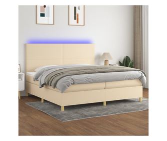 Легло с пружини, матрак и LED, кремаво, 200x200 см, текстил