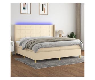 Легло с пружини, матрак и LED, кремаво, 200x200 см, текстил