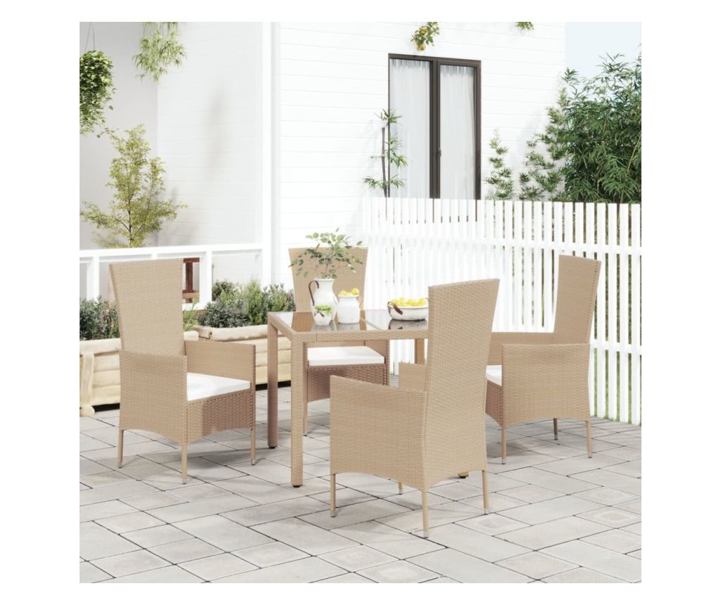Scaune de grădină cu perne, 4 buc., bej, poliratan