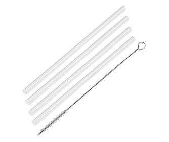 Üvegszívószálak ecsettel Fackelmann 54845, 4 db + 1, 22 cm, Átmérő 8 mm, Üveg, Átlátszó