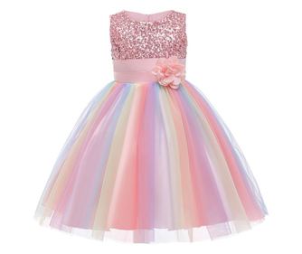 Рокля Princess Rainbow за момичета, Ден след ден, Парти, Фина материя, 5-6 години, 130 см, Розова