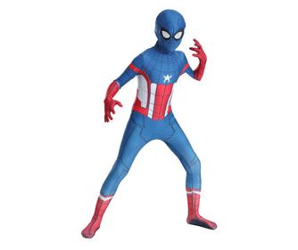 Costum pentru Copii, Spider-man devine Capitanul America, Set cu masca, Super-Erou, Lycra, 5-6 ani, 130, Albastru/ Rosu/ Alb