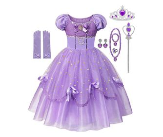 Комплект рокля Princess Sofia с венец и аксесоари, Премиум материи, 5-6 години, 130 см, Imperial Purple