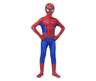 Costum primul Om-Paianjen pentru copii, Supererou, Spiderman, Lycra, 6-7 ani, 140 cm, Rosu / Albastru