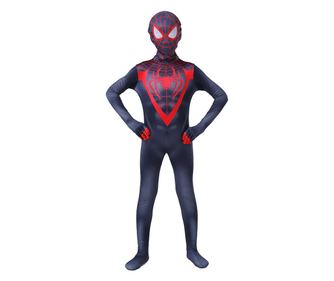 Costum Spider-man pentru Copii, Miles Morales, Lycra, 4-5 ani, 120 cm, Negru/ Rosu