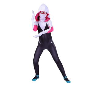 Costum Copii Gwen Spiderman, Marvel, Caracter Fata, Lycra, 5-6 ani, 115-125, Alb / Negru