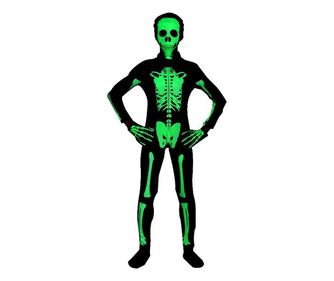 Costum Schelet Fosforescent pentru Copii, Set cu Masca si Manusi, Lycra, 5-6 ani, 130, Negru / Alb