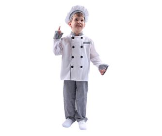 Costum de Bucatar Chef pentru Copii, Set cu Palarie, Tesatura Fina, 130, 5-6 ani, Alb / Gri