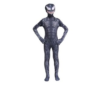 Costum Venom cu multe Fulgere pentru Copii, Set cu masca, Super-Erou, Lycra, 5-6 ani, 130, Negru/ Alb