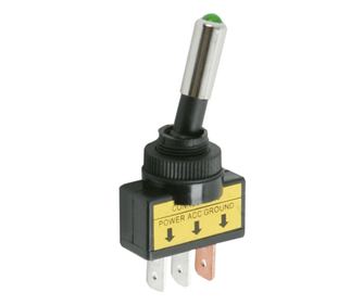 2-позиционен ключ OFF-ON, 1 верига, светещ със зелена крушка 12 V, черен 20A-12VDC
