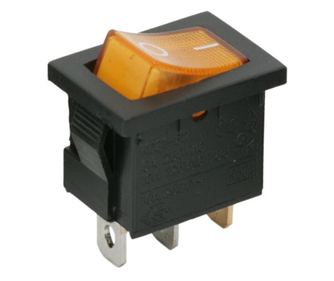 Кобиличен превключвател 1 верига 6A-250V OFF-ON, жълто осветление