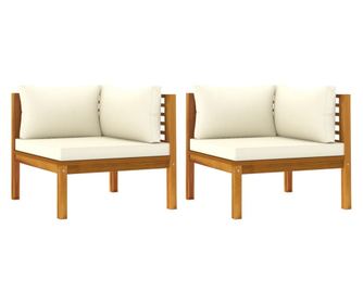 Kutne garniture s jastucima bijele boje, 2 kom., masivno drvo akacija