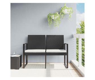 Vrtna klupa s 2 sjedala, s jastucima, crna, PP ratan